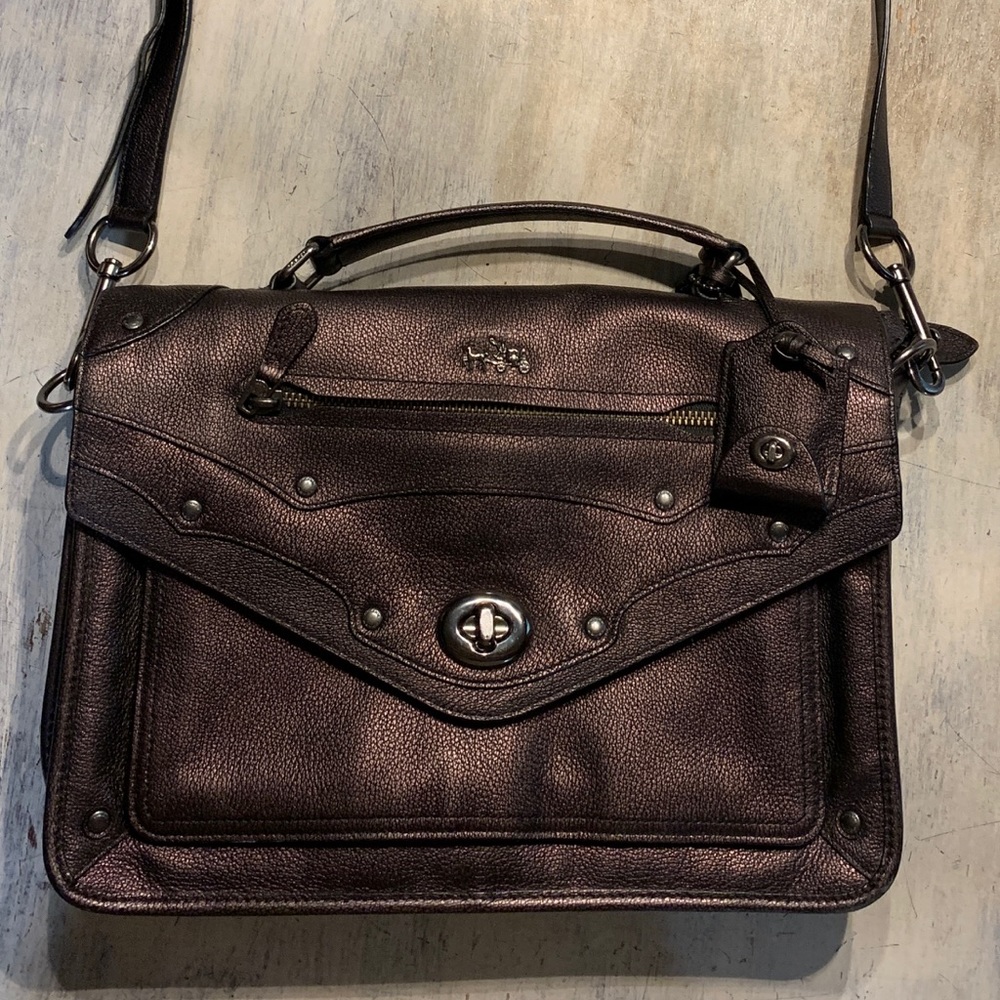 Coach Metallic Leather Messenger Bronze